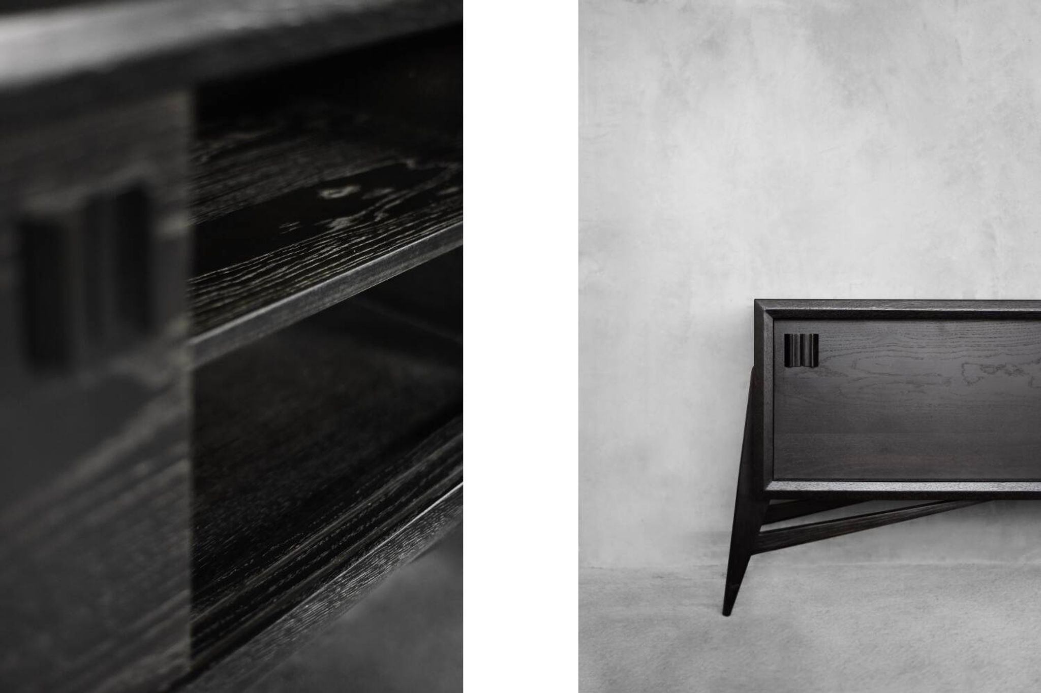 Mid-Century Modern Scandinavian Buffet in Dark Raw Oak with Wooden Handles, 1960s