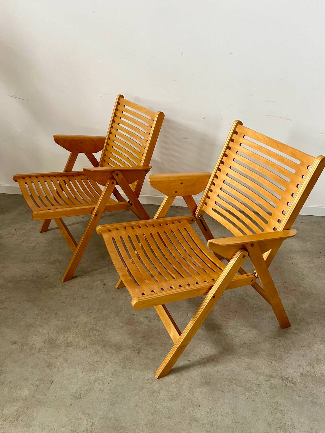 Lot 2 folding armchairs "Rex lounge" design Niko KRALJ bent beech 60s vintage