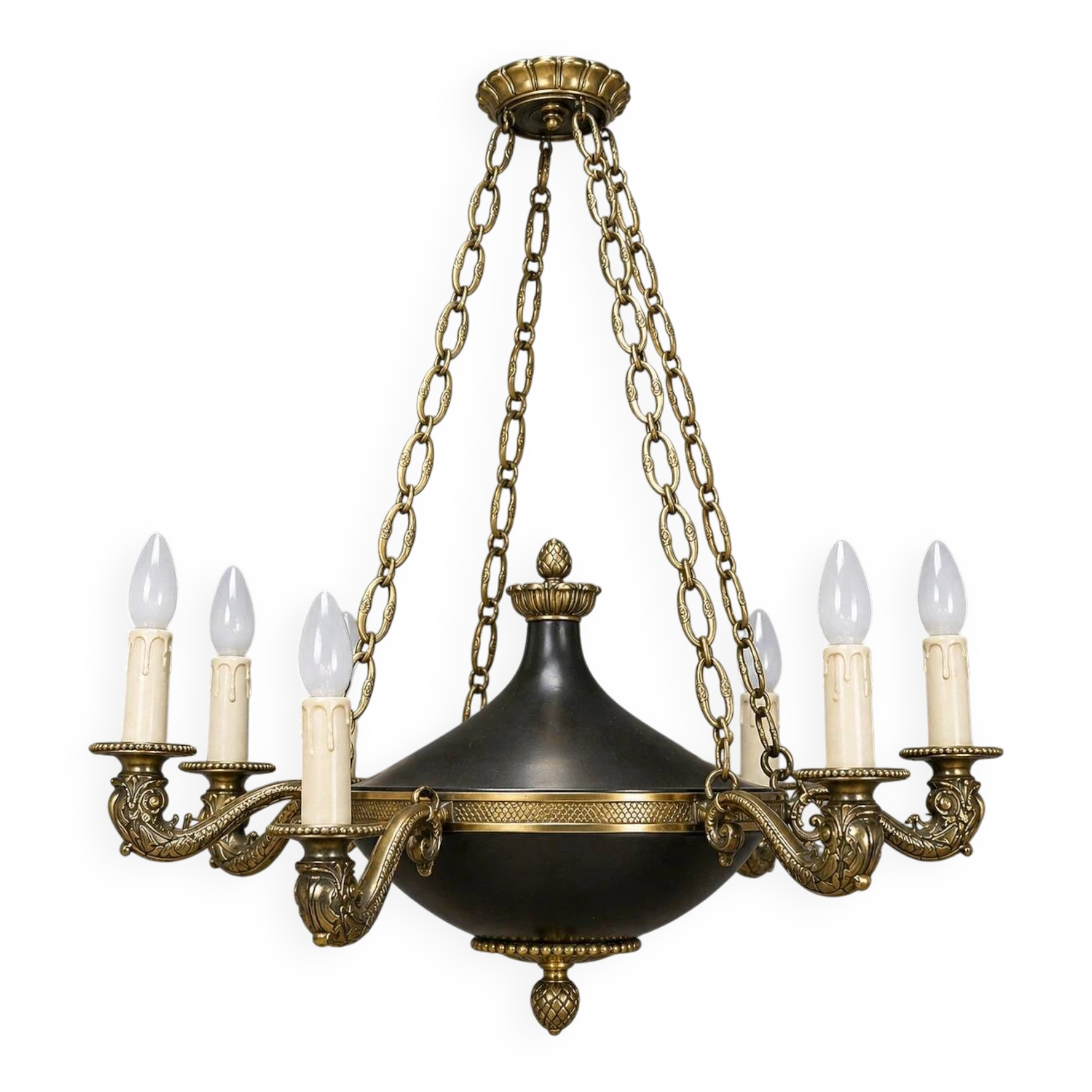 Empire-style chandelier in finely chiselled and gilded bronze