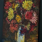 Oil on cardboard by J.-P. Ducos still life 1960 bouquet of flowers