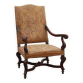 Carved Walnut Armchair with Scrolling and Tapestry Upholstery, France, circ