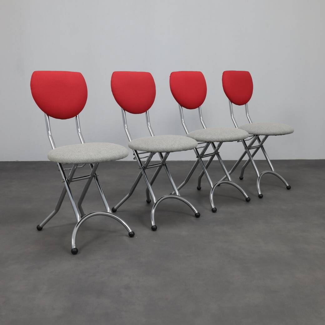 Set of 4 Postmodern Folding Chairs in Chrome and Wool, Italy, 1990s