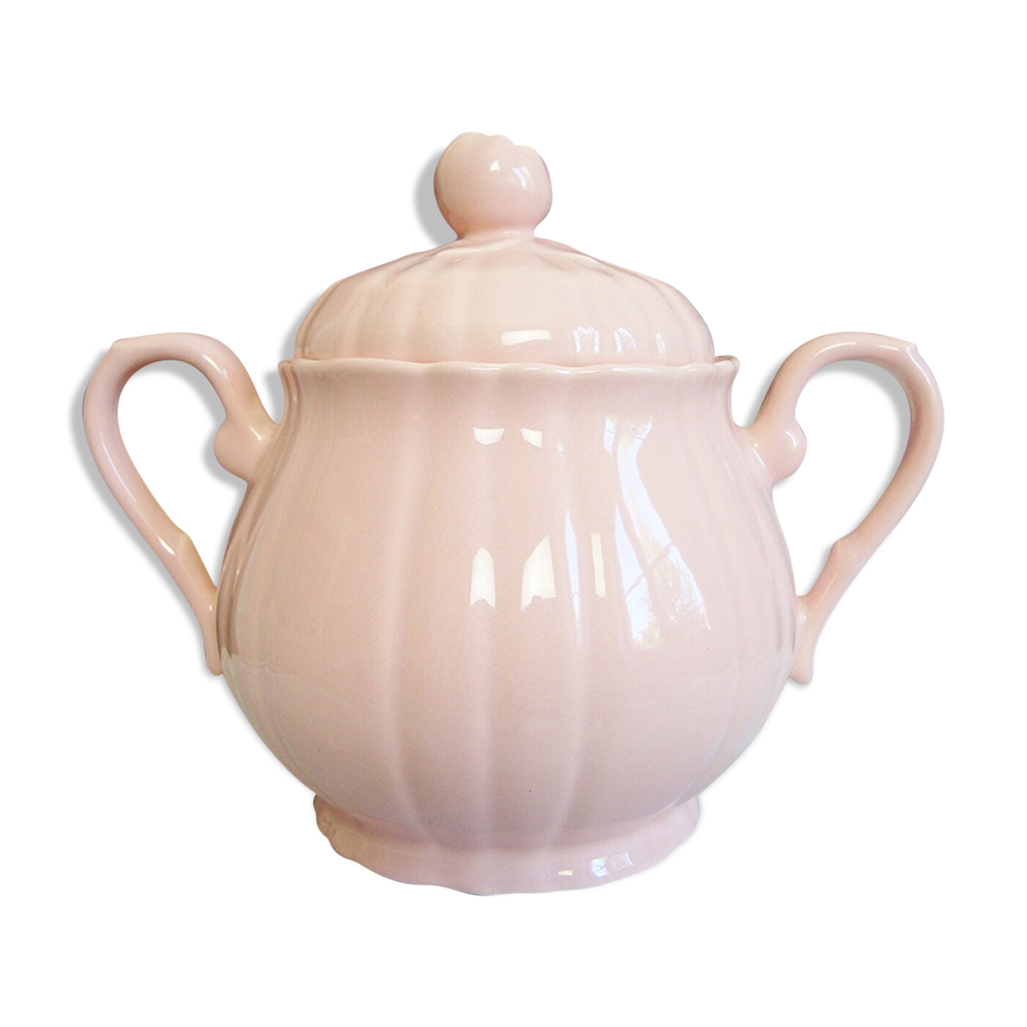 Vintage pink ceramic sugar bowl made by Salins France