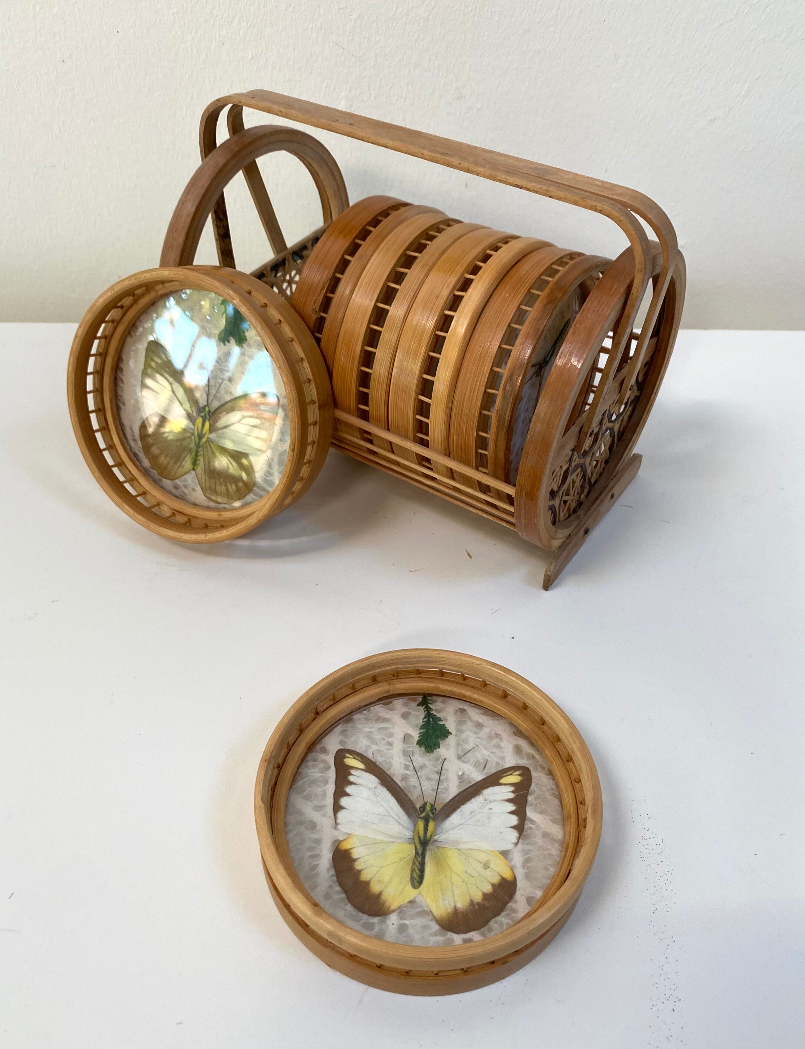 Vintage set of 6 butterfly coasters