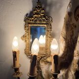 19th-century Napoleon III style gilded bronze wall sconce with bevelled mirror.