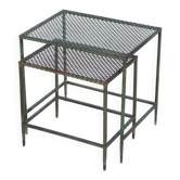 Set of two green Mathieu Matégot side tables, 1950s