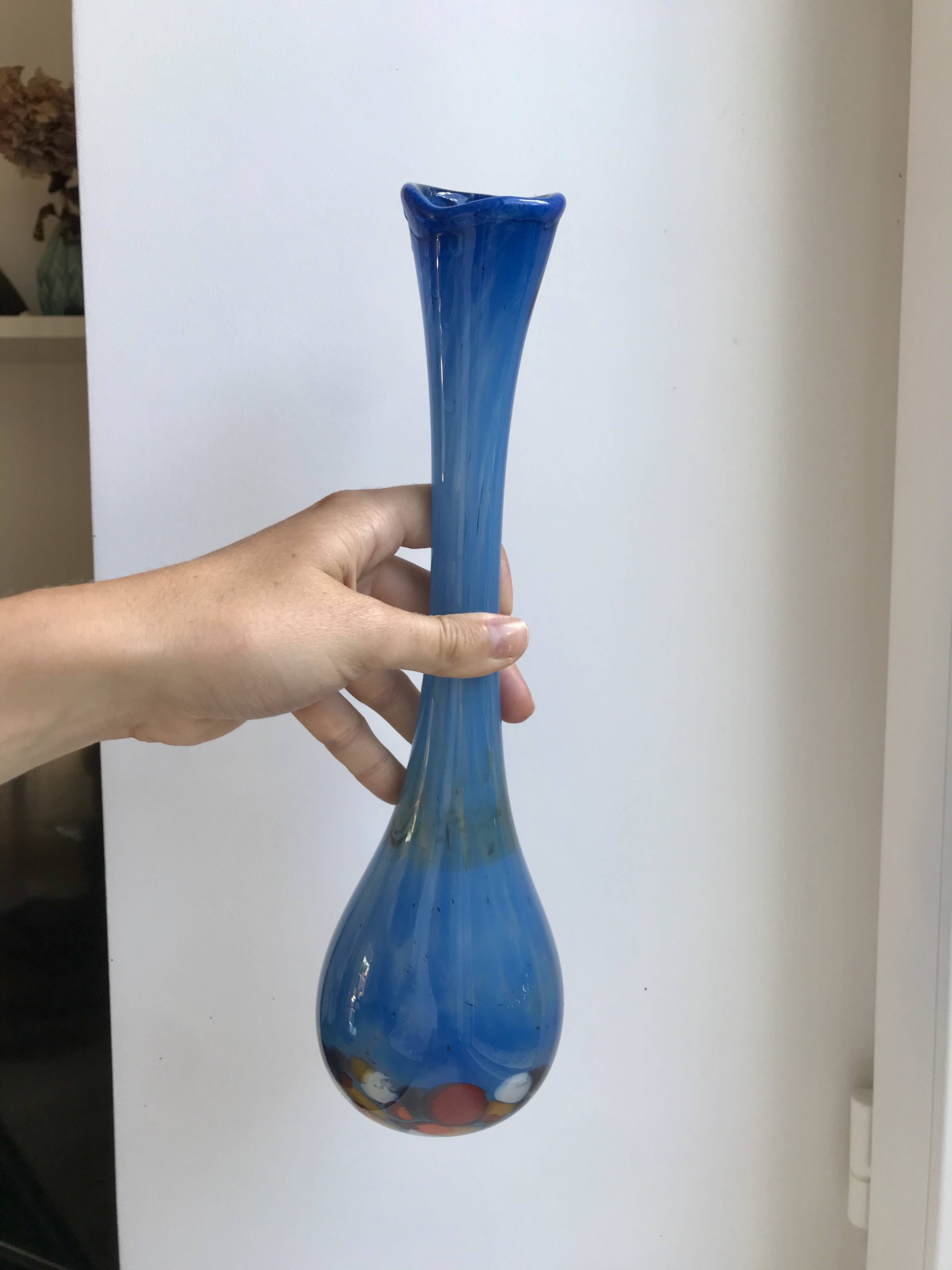 Colorful blue Murano blown glass vase 60s-70s