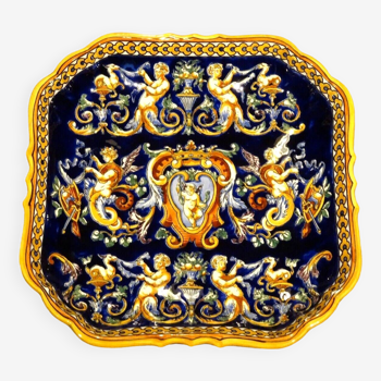 Rectangular dish in Gien earthenware with Renaissance decor