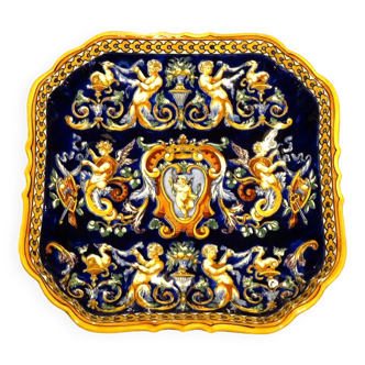 Rectangular dish in Gien earthenware with Renaissance decor