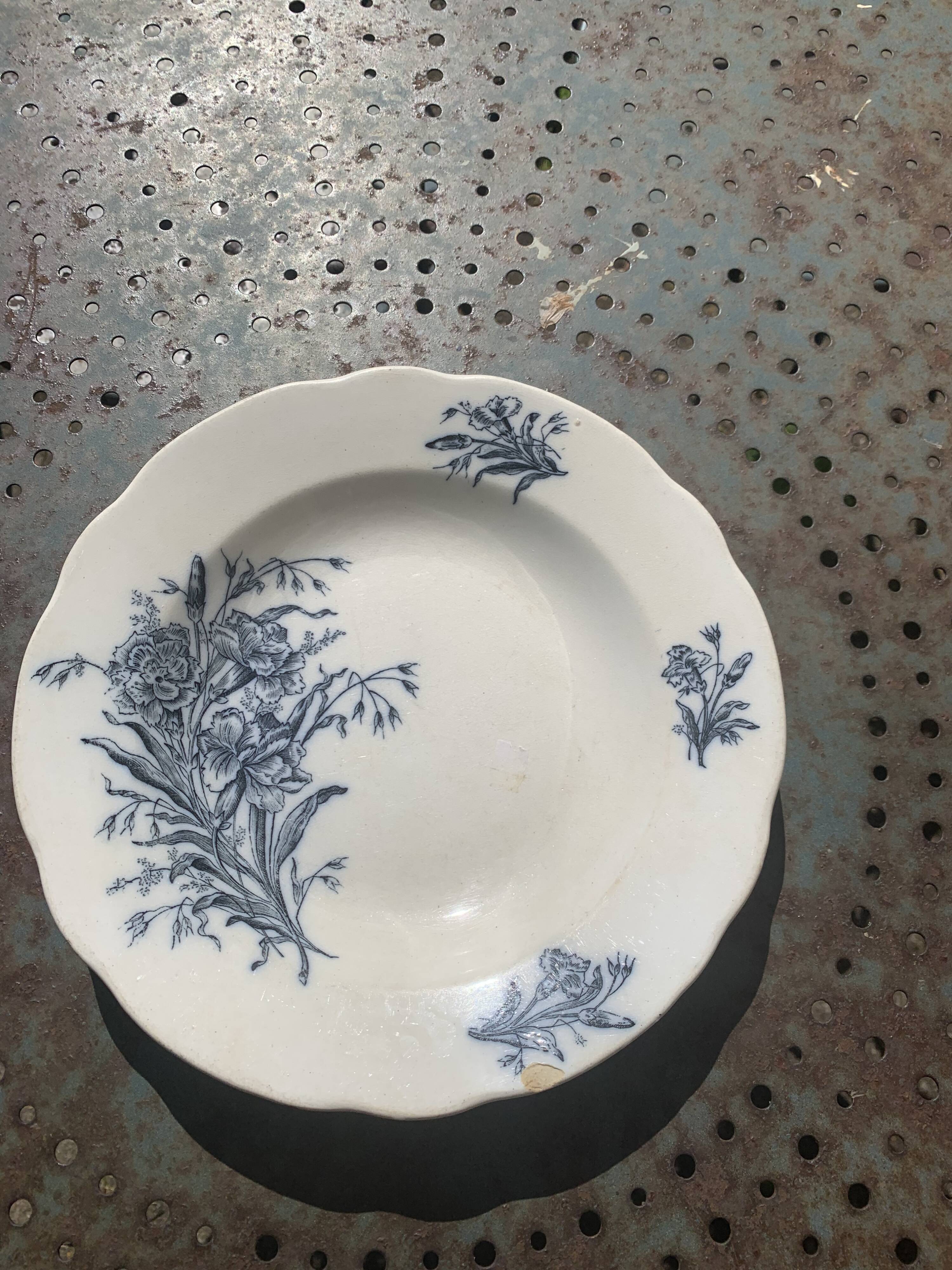 Hollow plate, fruit cup pattern carnations badonviller