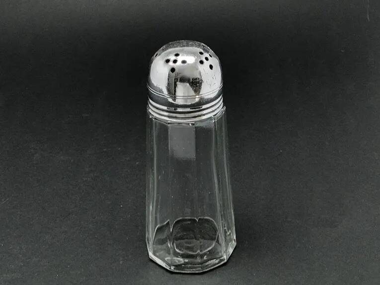 Powdered sugar bowl, glass, chrome-plated brass, Sweden, 1970s.