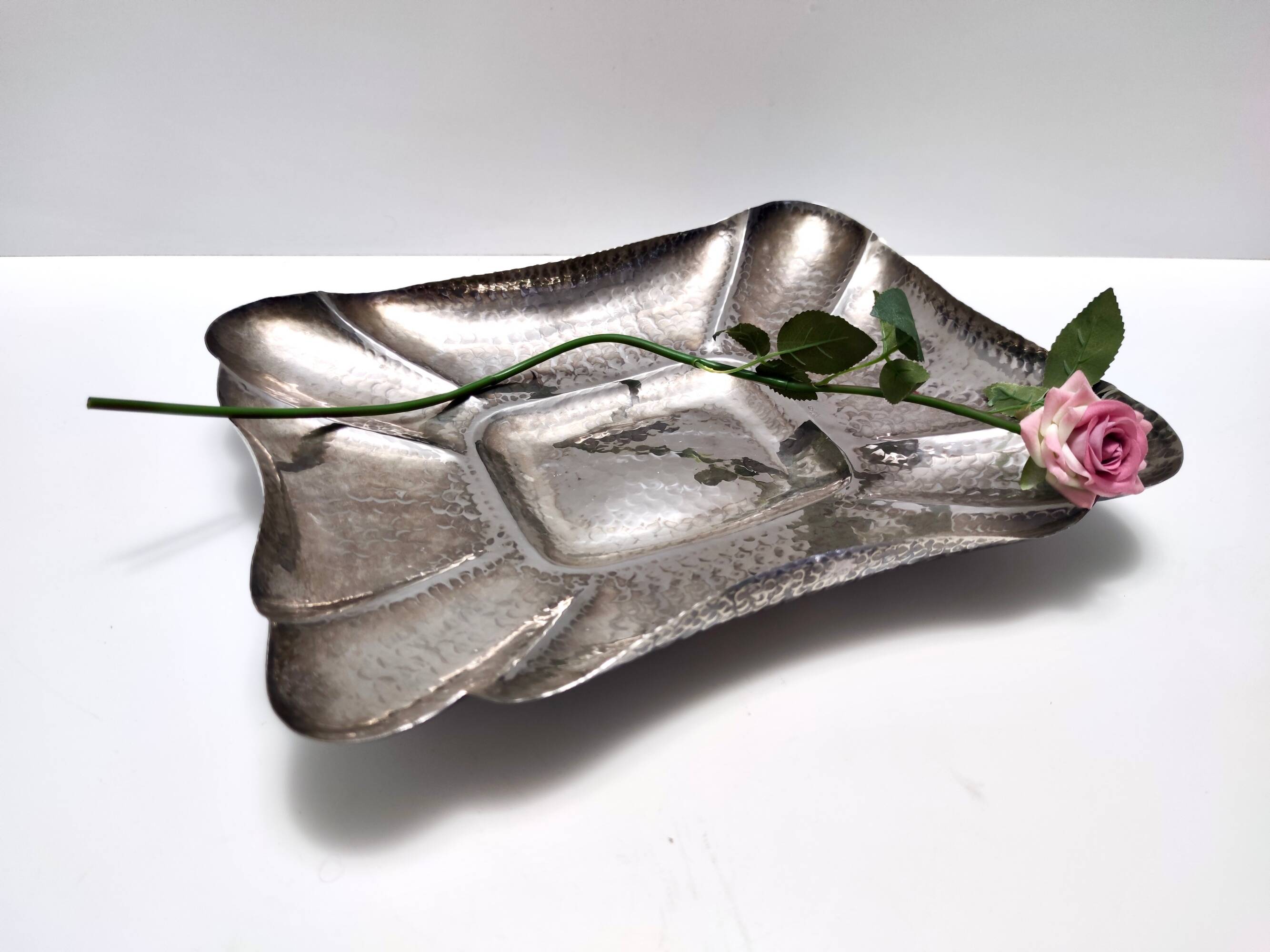 Rectangular Embossed Silver Plated Tray / Centerpiece by Olri, Italy