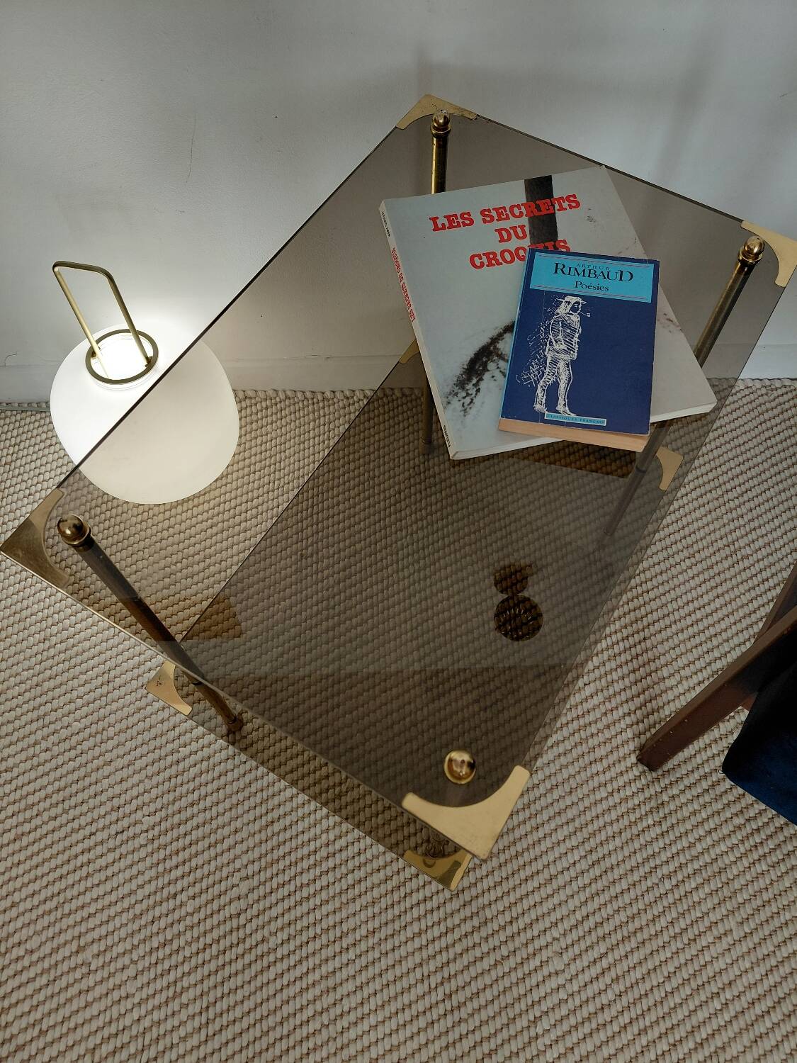 Modernist brass and smoked glass table - 1970s gallery style.