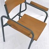 armchair tubular structure wooden seat and armrests