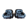 Set of 2 okay black leather lounge chairs by Adriano Piazzesi, 1970
