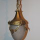 Shell chandelier 1900, frosted glass engraved and bronze