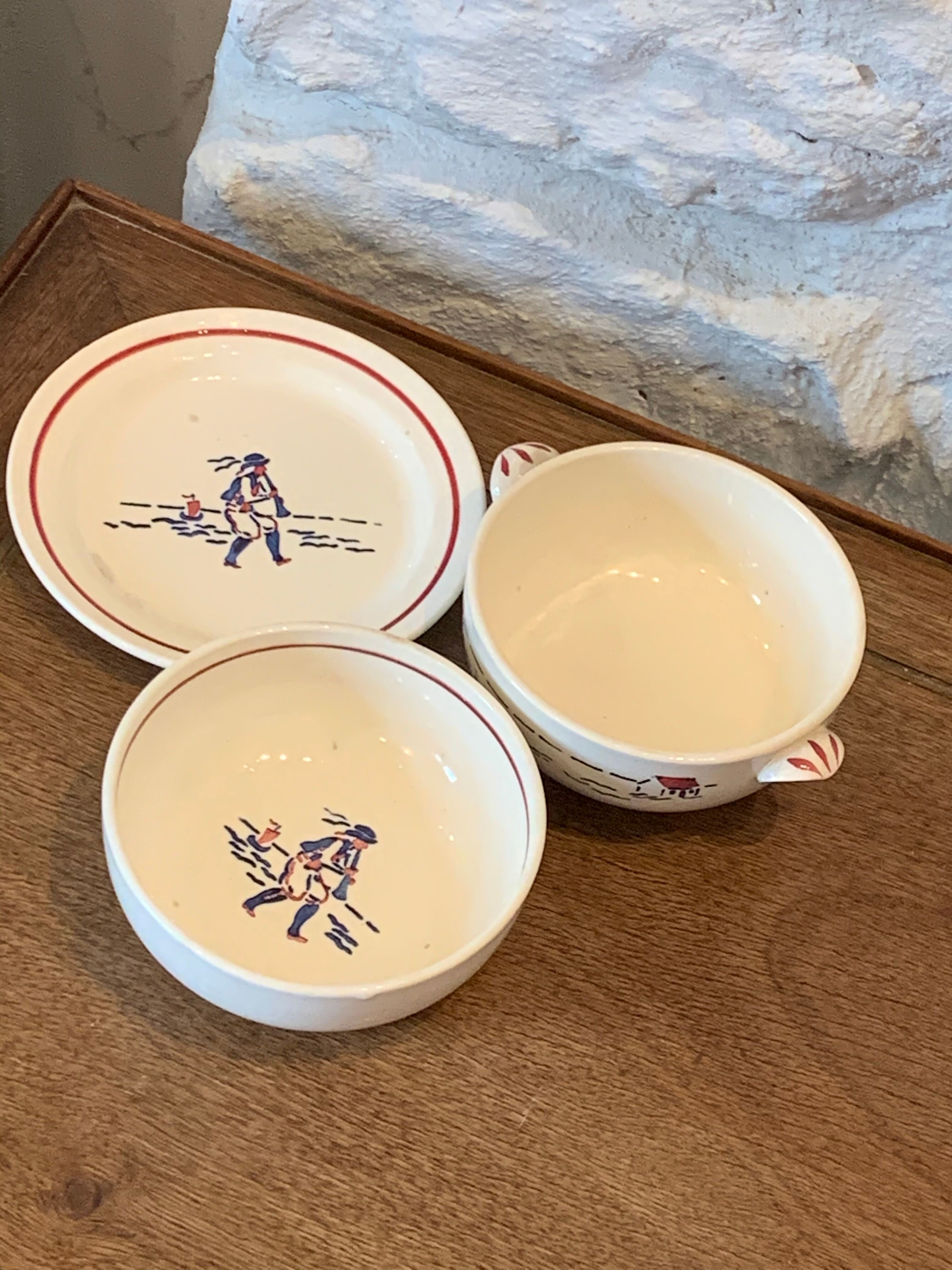 Old children's breakfast service hand-painted, Brittany, art deco
