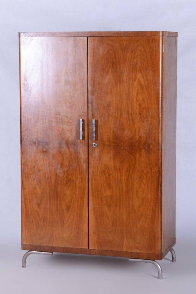 Bauhaus Walnut Wardrobe by Robert Slezak, Czechia, 1930s