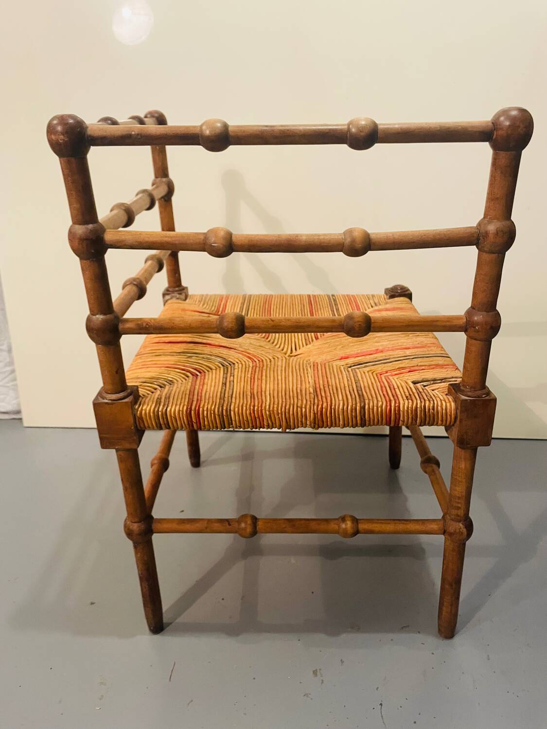 Vintage Art Deco wood and straw corner chair, 1930s