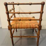 Vintage Art Deco wood and straw corner chair, 1930s