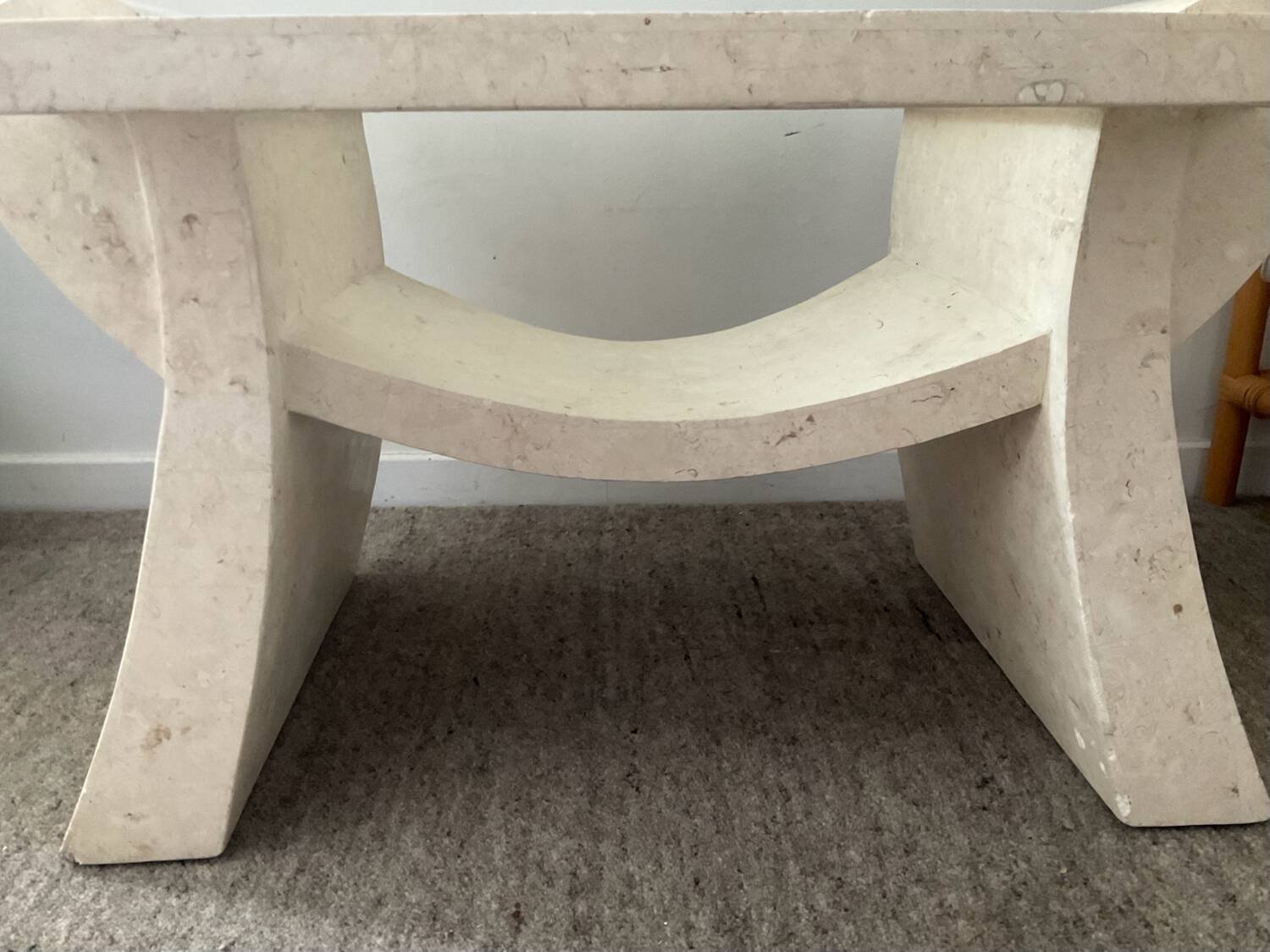 Vintage travertine and beveled glass coffee table
