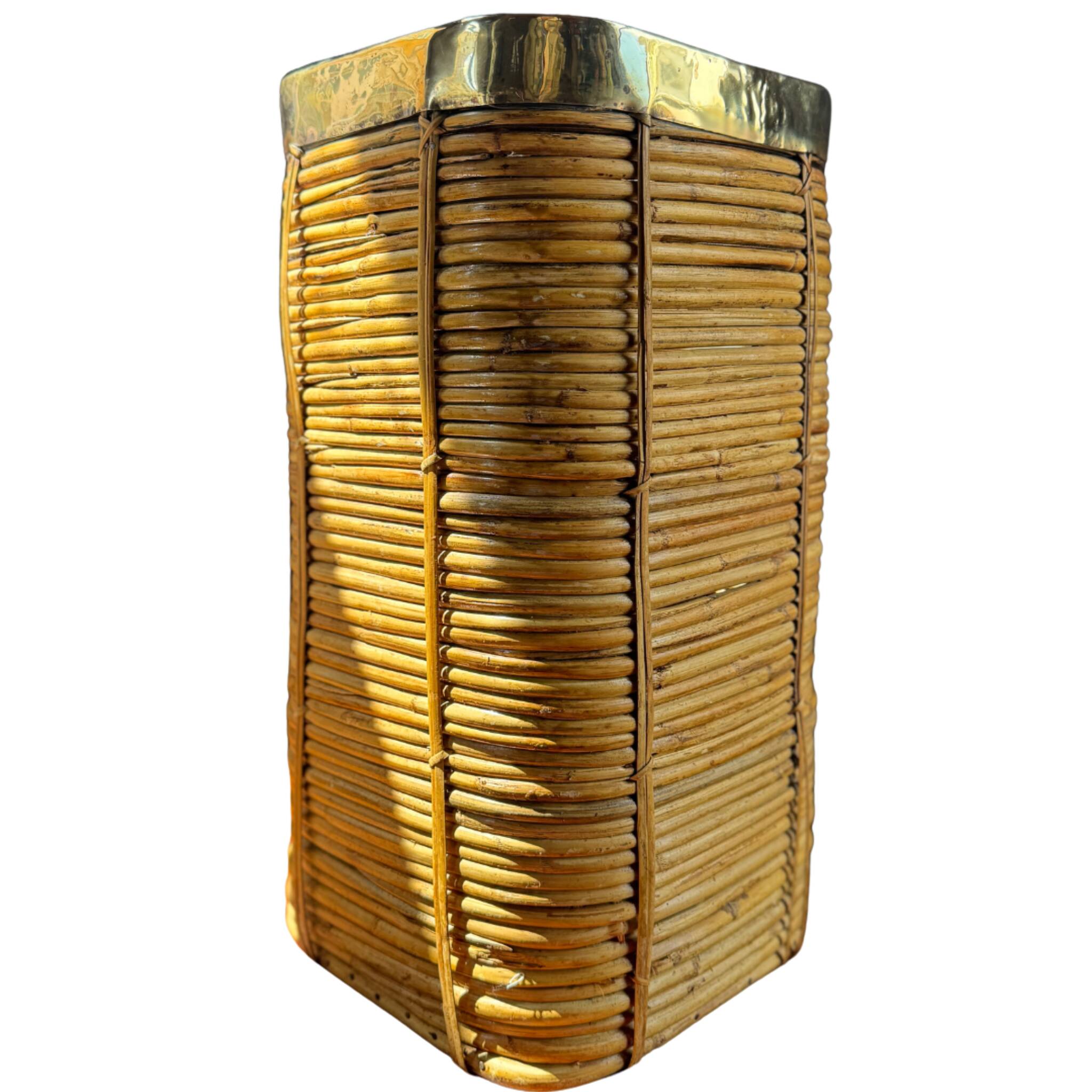 Rattan & Brass Planter | Italy 1970s