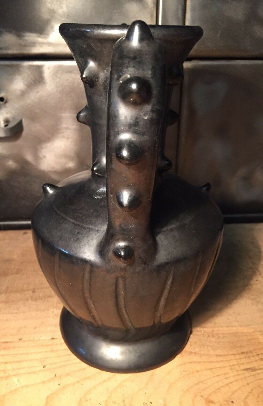 Iridescent black ceramic vase by François Caleca artisan Vallauris