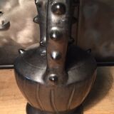 Iridescent black ceramic vase by François Caleca artisan Vallauris