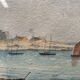 Marine watercolor "Sailboat at sea and stranded on the beach" 20th century