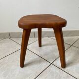 Brutalist tripod stool in solid elm, 1960s