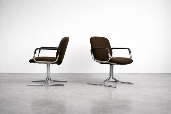 Pair of Vintage Mid-Century German Modern Fabric&Aluminum Chairs Mauser