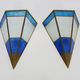 Pair of oriental triangle wall lights in copper and transparent and blue glass. 1970s