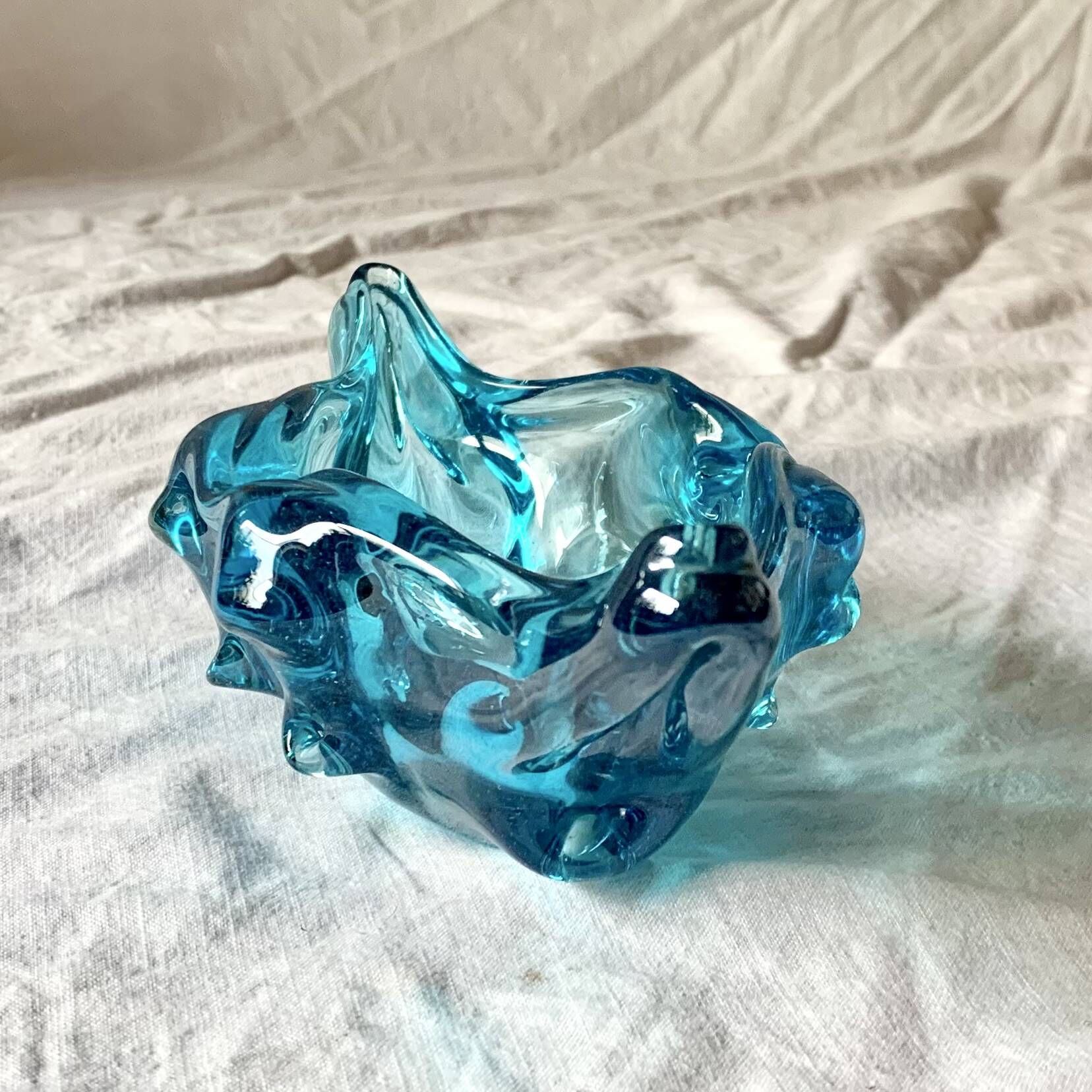 Vintage blue blown glass ashtray