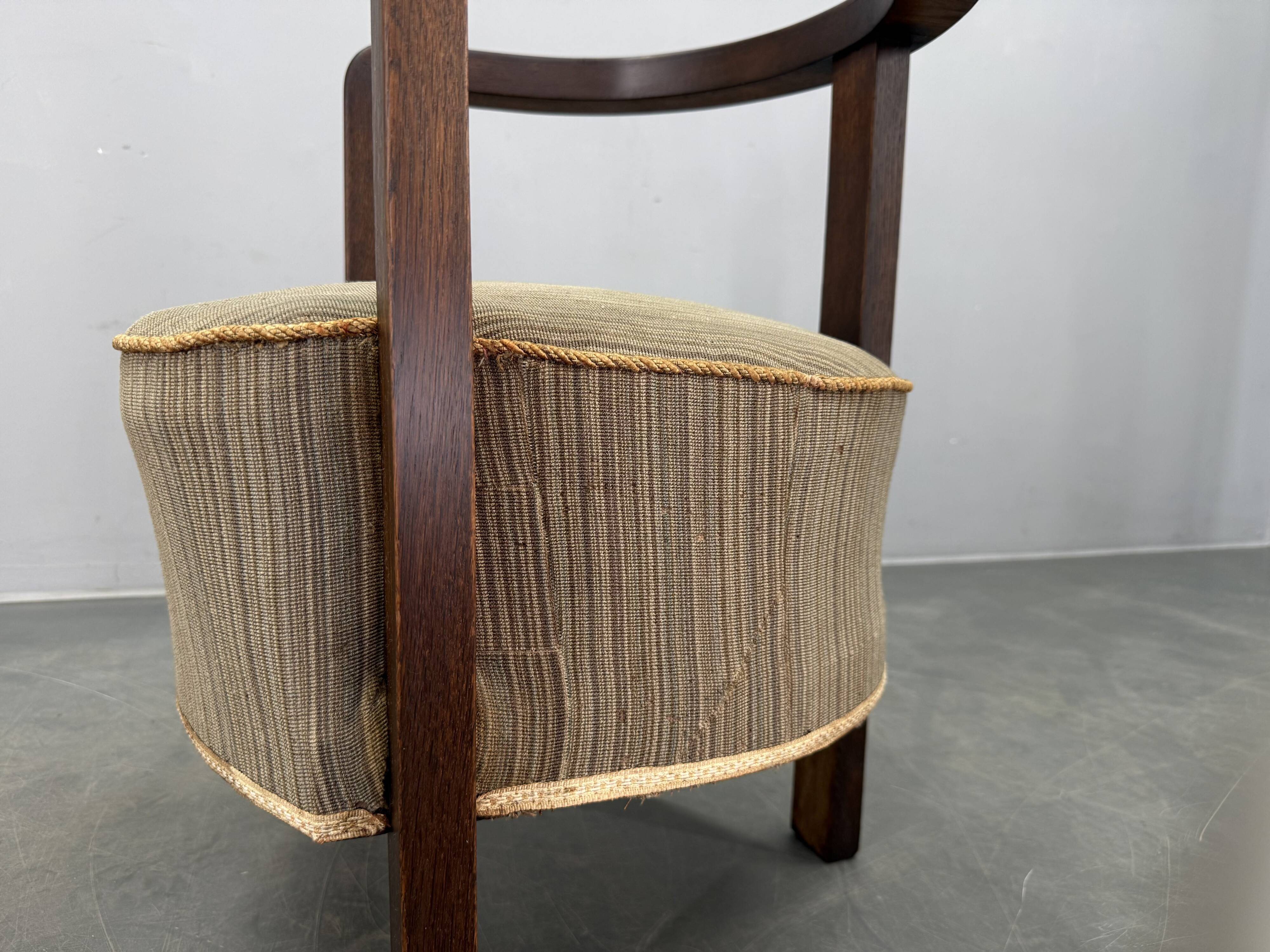 1930s Czech Art Deco Solid Oak Armchair