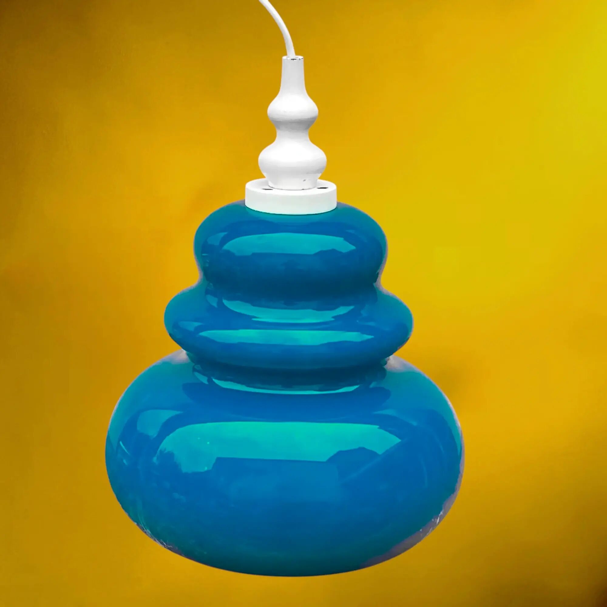 Turquoise glass and painted white wood pendant – 1970s