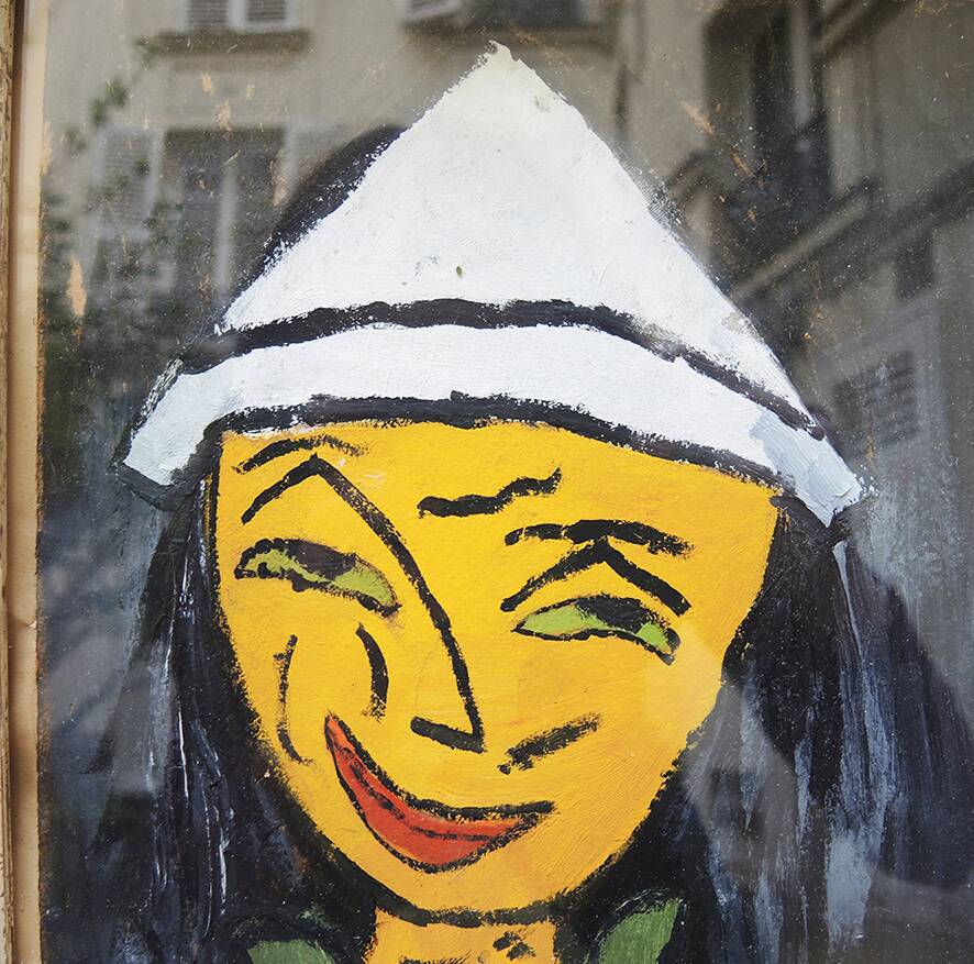 Antique framed & signed oil painting: harlequin