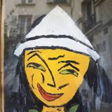 Ancien tableau à l'huile encadré & signé : arlequin