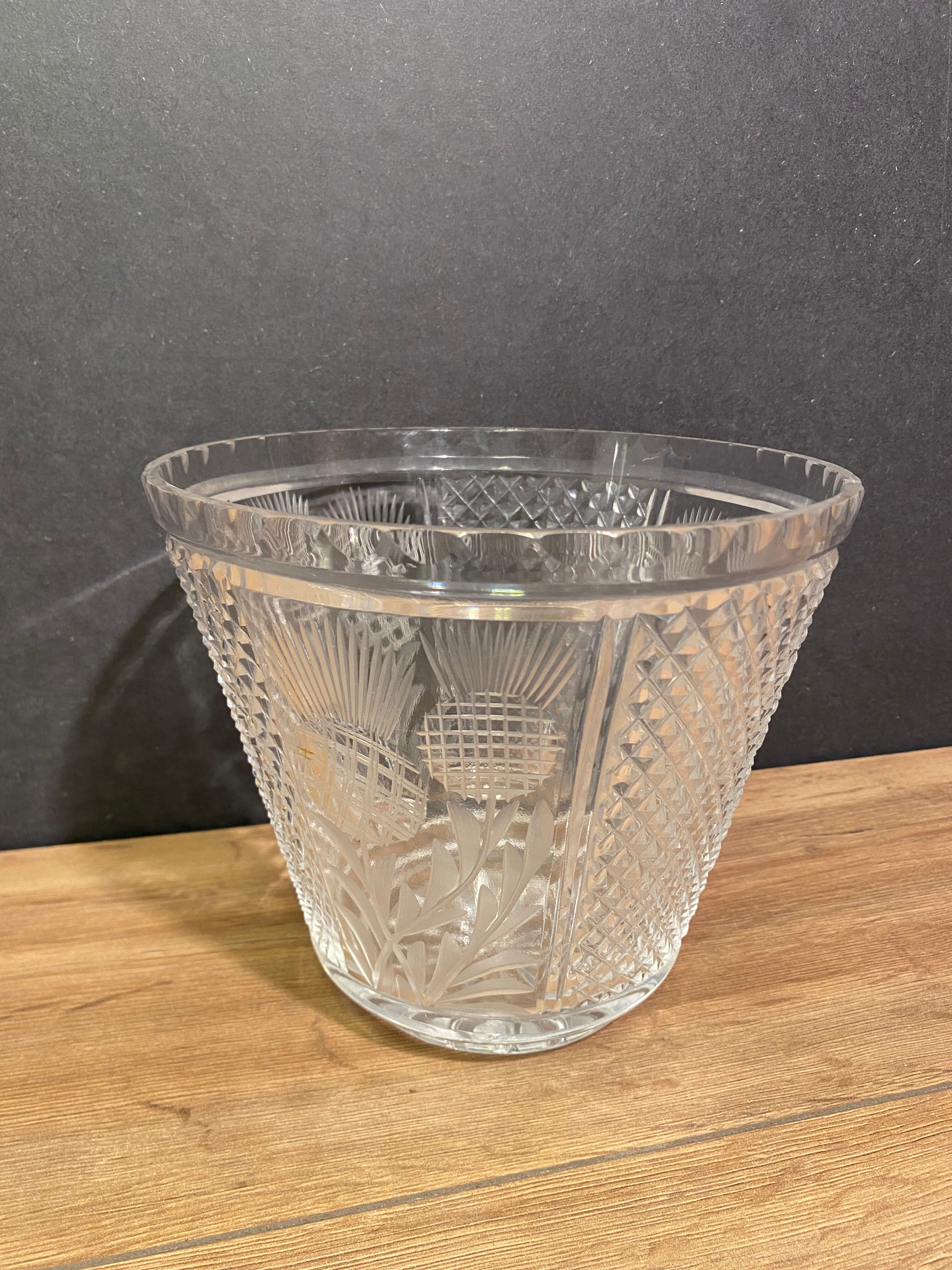 Crystal vase with diamond point decoration and thistles