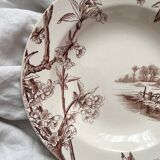 Deep ironstone plate "Cherry Tree" Creil and Montereau