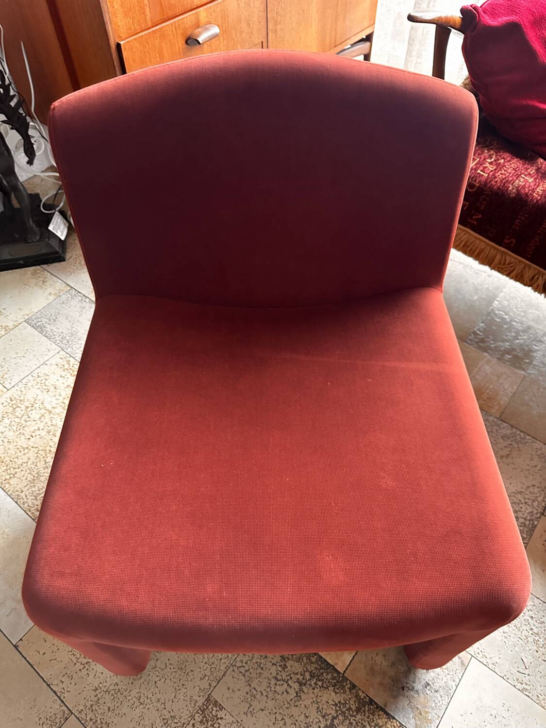 Arfa brick red velvet armchair