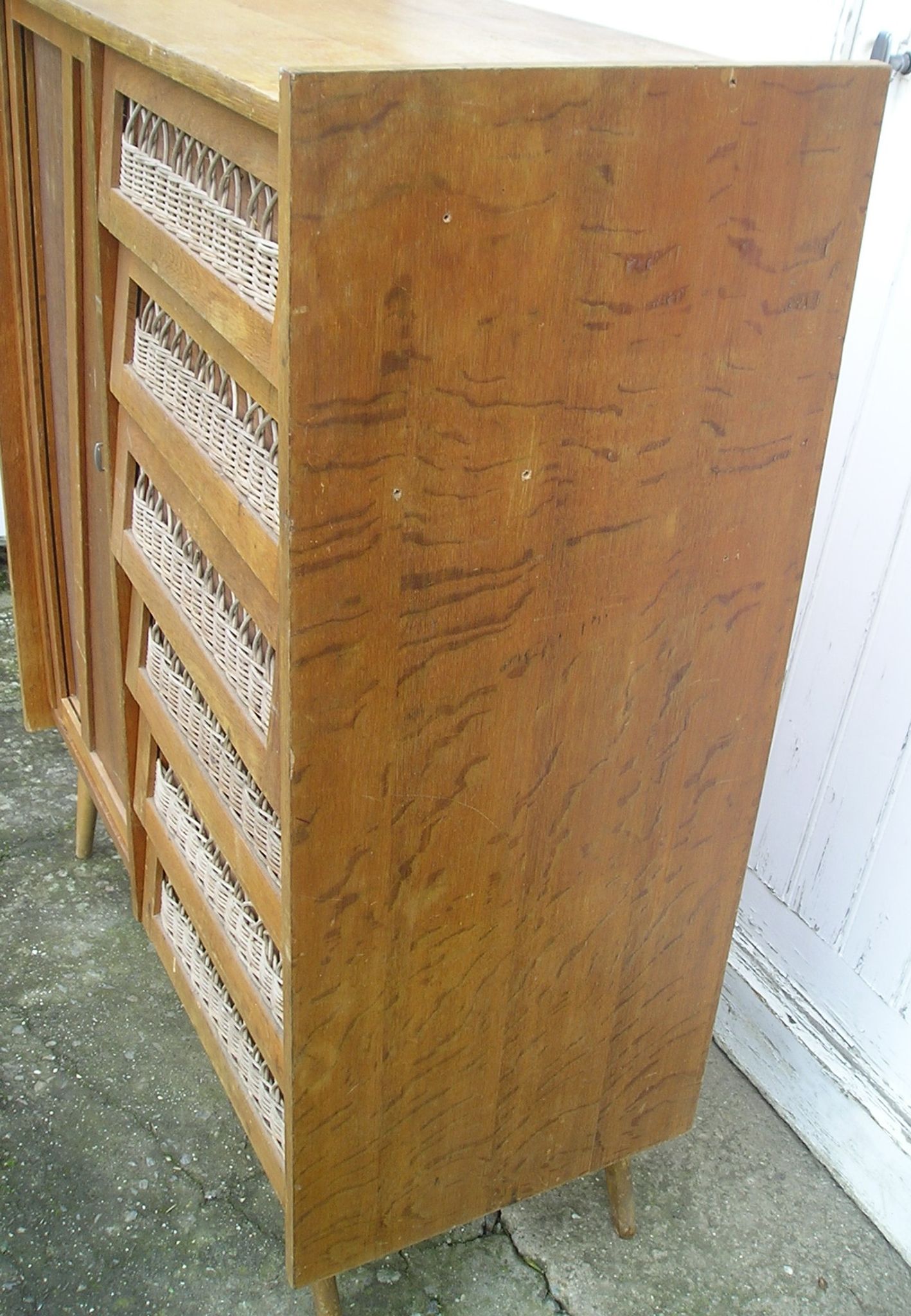 Chest of drawers with compass feet, 1 door and 6 drawers, 1960s
