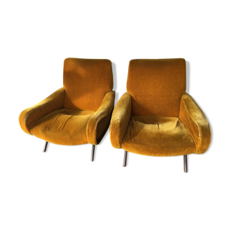 Pair of armchairs lady mustard from Marc Zanuso for Artflex