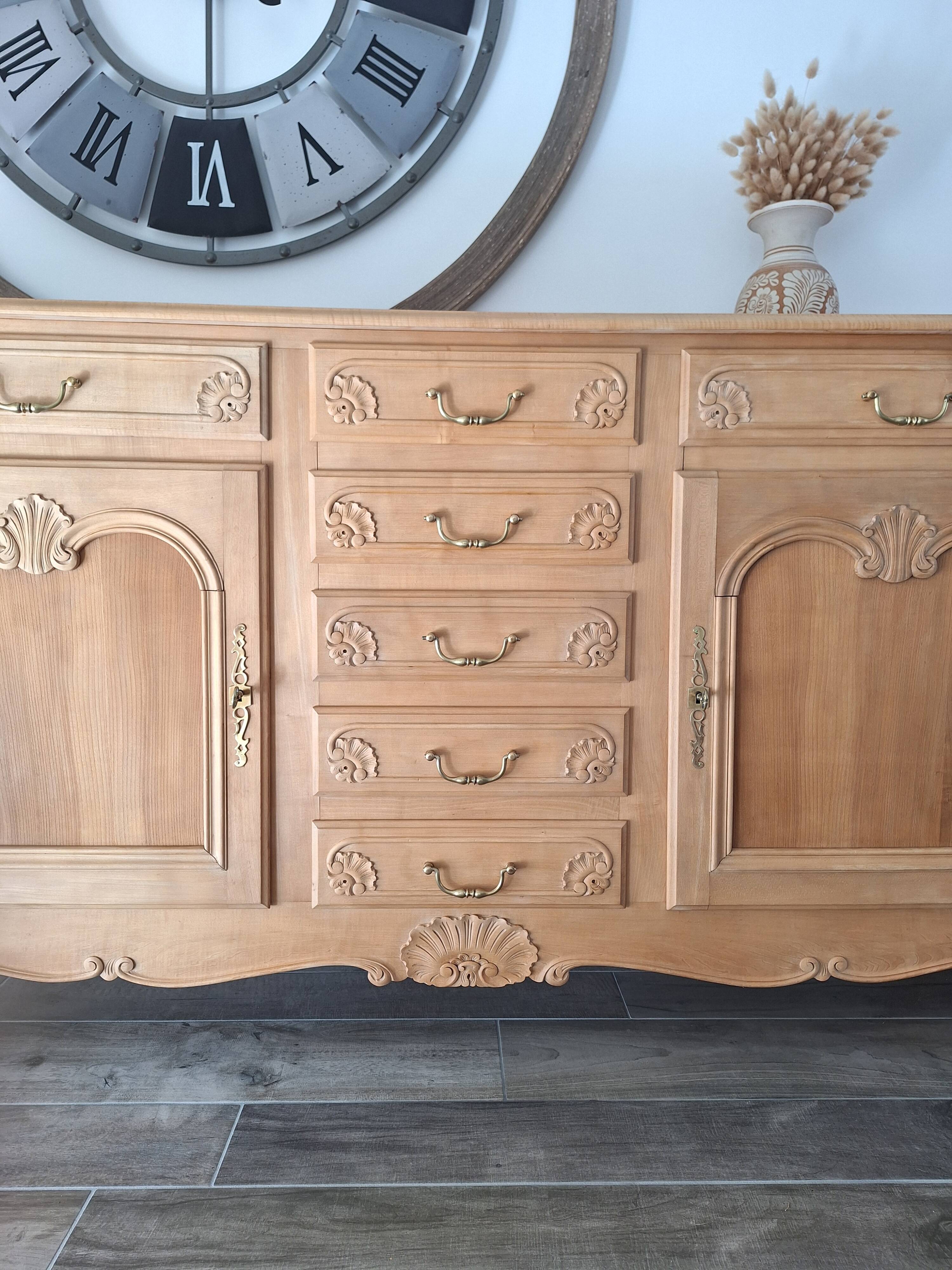 Low buffet in solid cherry wood renovated – Louis XV style – 250 cm