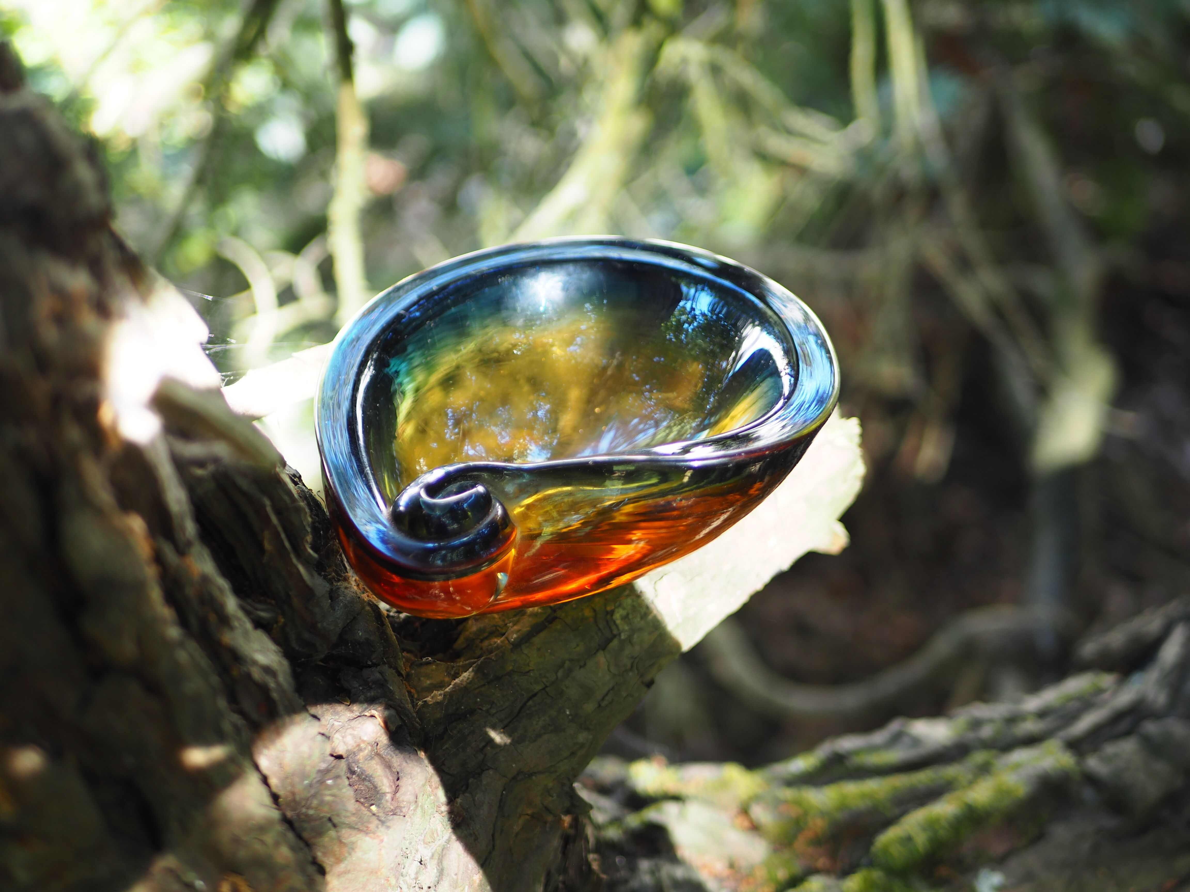 Amber & blue murano glass pocket empty and shell shape - 60s / 70s