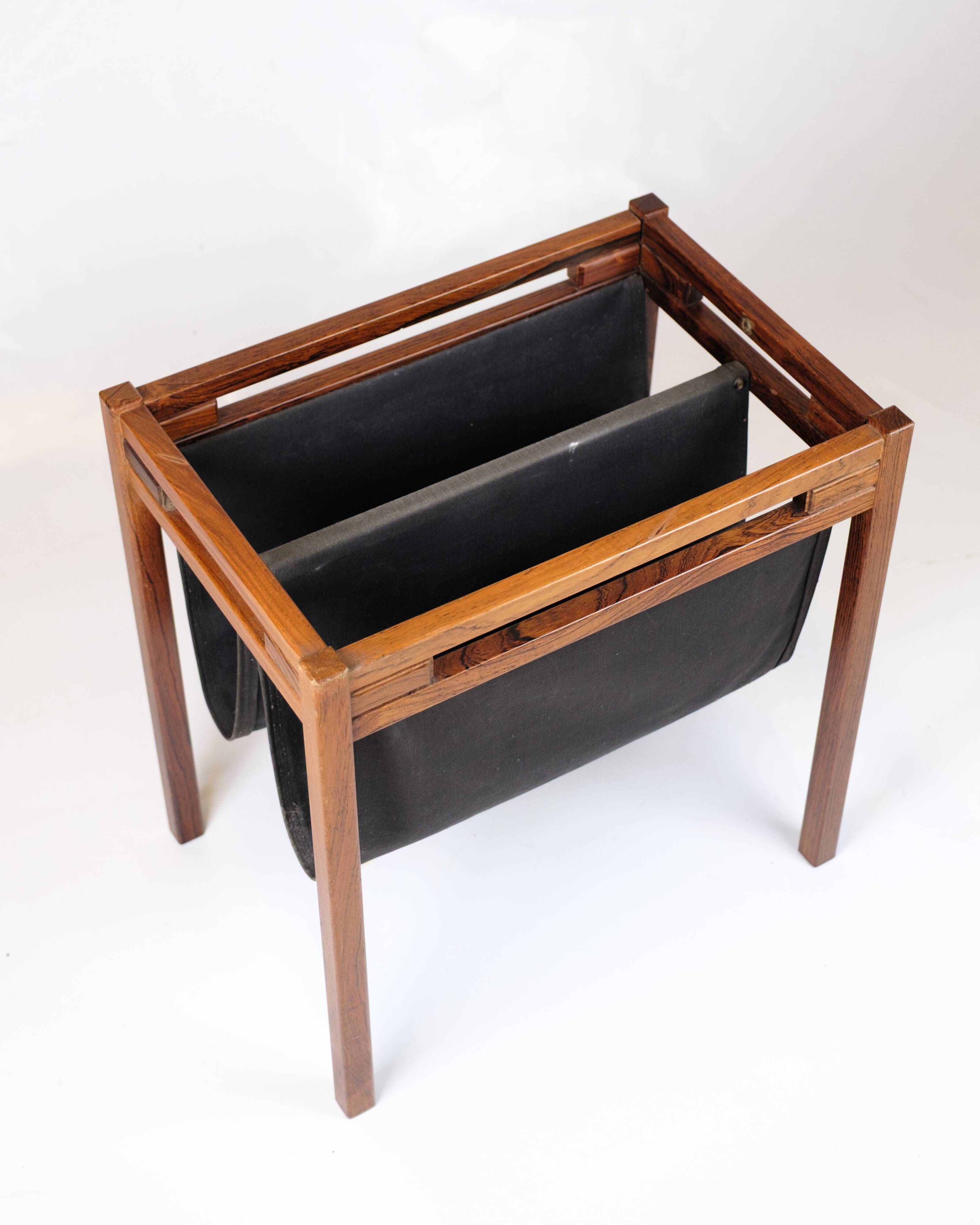 Newspaper/magazine holder - rosewood and black canvas - Danish design - 1960s
