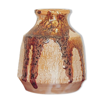 Vintage salmon pink and brown ceramic vase from Denmark