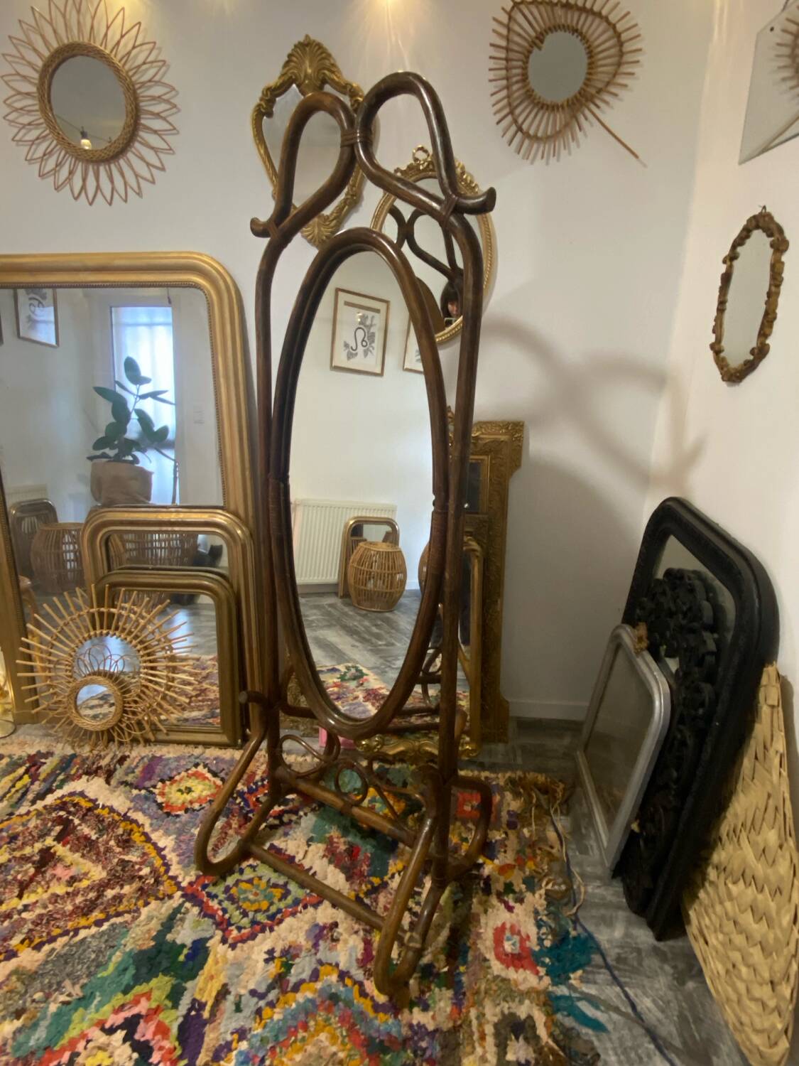 Rattan psyche mirror