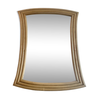 Vintage flared mirror, rattan, France 1970