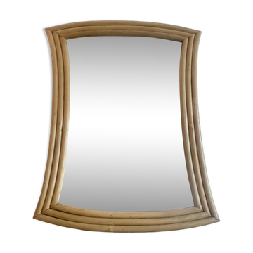 Miroir vintage évasé, rotin, France 1970