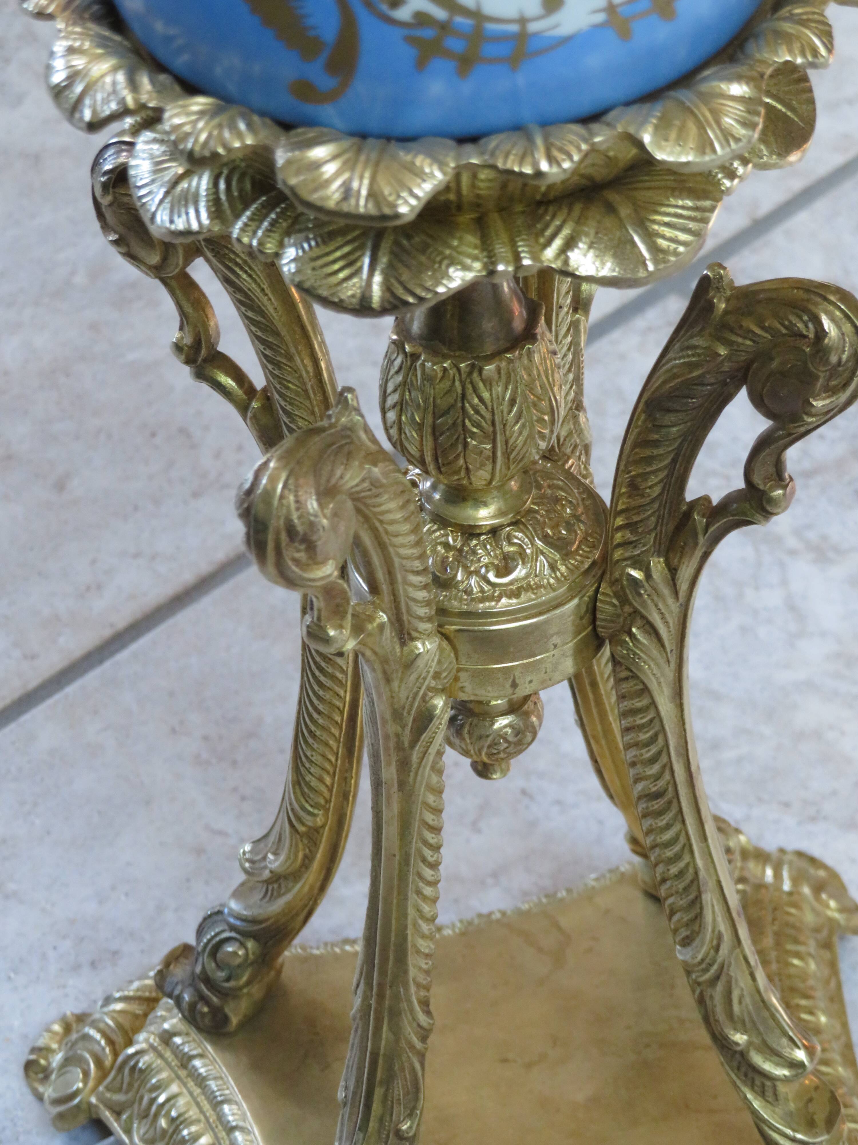 Bronze and blue porcelain floor lamp from the early 20th century.